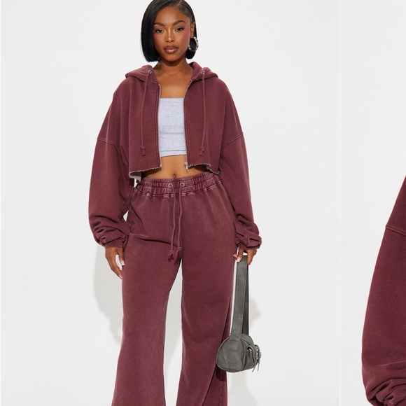 Fashion Nova Burgundy Cropped Hoodie - Picture 2 of 5